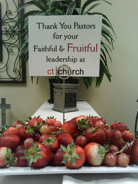 Arrange some fresh fruit and add a message: Thank You Pastors for your Faithful & Fruitful leadership! Appreciation Dinner Ideas, Pastors Wife Appreciation, Pastor Appreciation Month, Thank You Pastor, Pastor Appreciation Day, Pastor Anniversary, Pastor Appreciation Gifts, Happy Home Fairy, Pastor Appreciation