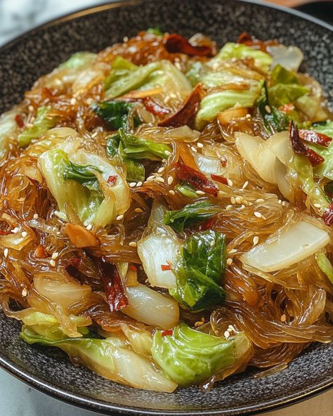 Cabbage and Glass Noodles Stir-Fry – Foodyhealthylife Healthy Cabbage And Noodles, Stir Fry With Cabbage, Stir Fry Cabbage, Stir Fried Cabbage Recipes, Glass Noodles Recipe, Secret Sauce Recipe, Stir Fry With Egg, Quick Foods, Fried Cabbage Recipes