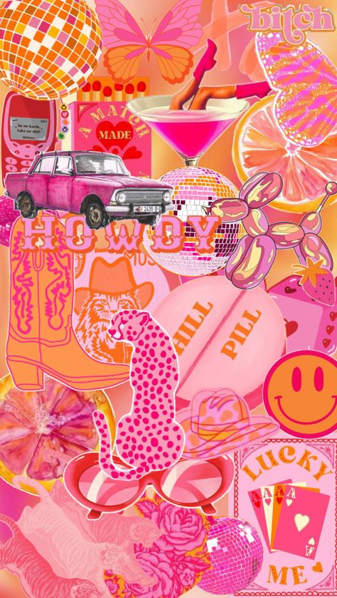 Preppy Wall Collage, Home Lock Screen, Orange Tiger, Pink Tiger, Vision Board Wallpaper, Cute Summer Wallpapers, Homescreen Iphone, Orange Aesthetic, Preppy Wallpaper