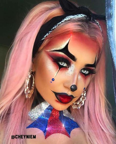 IG: @cheyniem Evil Clown Makeup, Jester Makeup, Halloween Makeup Clown, Clown Halloween Costumes, Holloween Makeup, Scary Clown Makeup, Female Clown, Cute Halloween Makeup, Halloween Makeup Diy