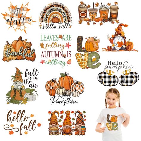 PRICES MAY VARY. Fall Iron On Patches：The fall heat transfer vinyl sets are full of cute fall patterns,includes fall gnomes,pumpkins,maple leaf,hello fall etc.They are vividly printed with noticeable words.They can light up the atmosphere of harvest and bring you joy. Package Include: Our fall iron on decals include 12 sheets of heat transfer stickers ,plus one instruction.Enough patterns are provided for you to use.The length and width runs from 6 to 9 inch according to different patters,perfec Fall Shirts Vinyl, Pumpkin Gnome, Pajama Bag, Hoodie Diy, Pumpkin Outfit, Diy Pillow Covers, Fall Patterns, Camouflage Patterns, Htv Vinyl