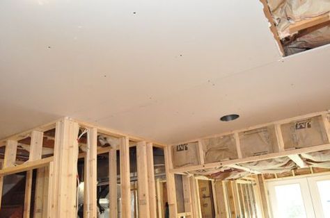 A how-to on installing drywall - includes pictures and a step-by step and a tutorial on ceiling installation as well. How To Install Drywall, Hanging Drywall, Sheet Rock, Drywall Installation, Ceiling Installation, Unfinished Basement, Building A Shed, Restoration Services, Diy Remodel