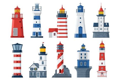 Flat Lighthouses and Sea Guide Light by krugli on @creativemarket Lighthouse Clipart, Building Icon, Lighthouse Painting, Lighthouse Pictures, Free Poster, Home Icon, Seamless Background, Nautical Theme, Beach Art