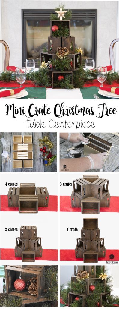 Wood Crate Christmas Tree, Christmas Crate Display, Mini Crate Christmas Ideas, Christmas Display Table, Crate Display Ideas, Crate Christmas Tree, Christmas Display Ideas, Crate Display, Christmas Shop Displays