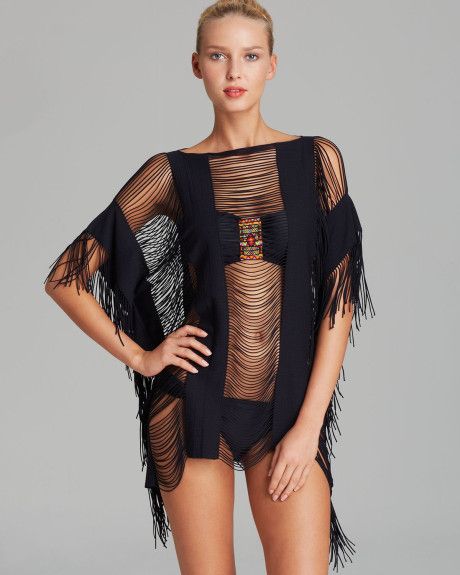 Pilyq Monique Swim Cover Up in Black (Glam Black) | Lyst Fringe Swimsuit, Macrame Dress, Cozy Dress, Fancy Tops, Hot Swimwear, Swimwear Dress, Swim Cover, Swimsuit Cover Ups, Hippie Chic