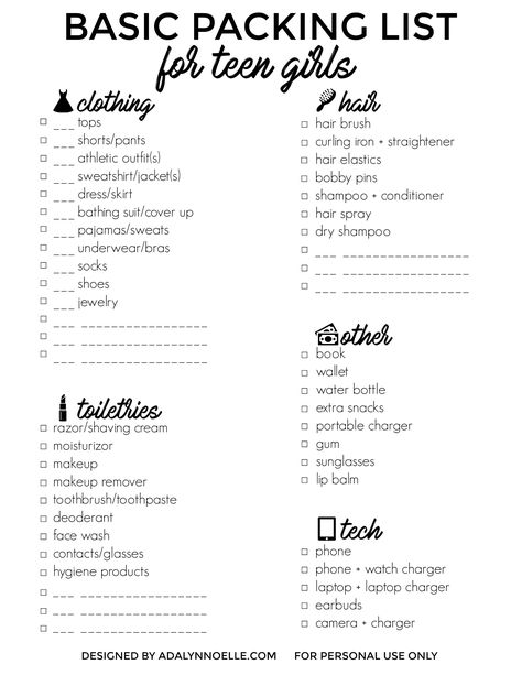 Teen Vacation, Summer Camp Packing, Japan Nature, Printable Packing List, Travel Packing Checklist, Camping Packing List, Road Trip Packing List, Road Trip Packing, Packing List For Vacation