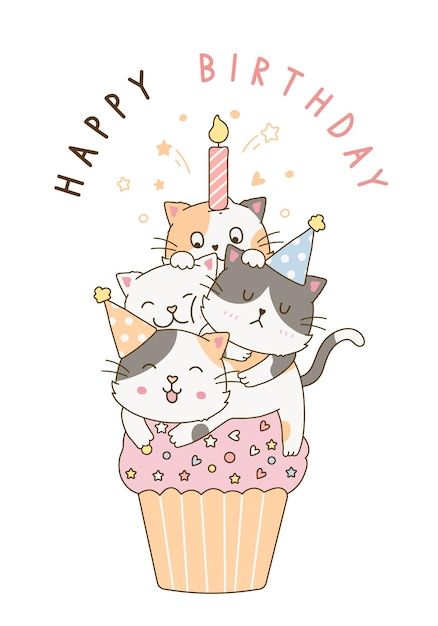 Happy Bday Wishes, Happy Birthday Doodles, Birthday Cake Illustration, Happy Birthday Drawings, Happy Birthday Illustration, Birthday Doodle, Pink Happy Birthday, Happy Birthday Art, Watercolor Birthday Cards