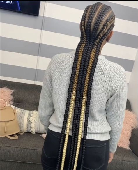 Color Feed In Braids, Feed In Braids Festival, Feed In Braids 5-6, Feed In Braids 6-8, 10-12 Feedin Braids To The Back, 8-10 Feeder Braids, Easy Braid Styles, Colored Box Braids, Two Braid Hairstyles