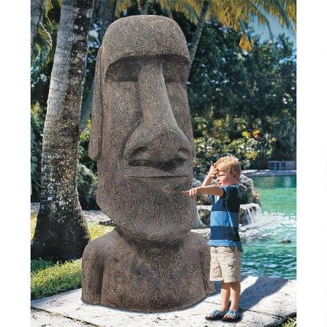 Easter Island Ahu Akivi Moai Monolith Strong Chin, Easter Island Moai, Easter Island Heads, Easter Island Statues, Tiki Decor, Tiki Totem, Pool Water Features, Sculpture Head, Head Statue