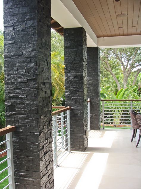 Add curb appeal to your home with natural stone veneer panels for exterior and interior with our stack stone siding panels. Stone Cladding Exterior Pillars, Pillar Tiles Design, Column Decoration Ideas, Stone Cladding Exterior, House Pillars, Stacked Stone Veneer, Modern Column, Exterior Columns, Column Decoration