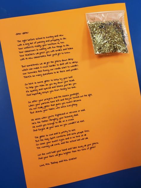 I modified the classic Jitter Glitter poem to include Jesus & make it better align with the mission of our classical Christian school ✝️ Jitter Glitter Poem, Jitter Glitter, Night Before School, Christian School, The Mission, The Gospel, Make It, Back To School, Things To Do