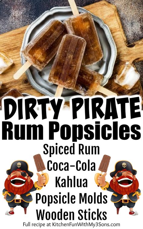 Alcohol Popsicles, Pirate Rum, Pirate Drinks, Rum And Coke, Boozy Popsicles, Frozen Cocktail Recipes, Cocktail Drinks Alcoholic, Kitchen Fun, Frozen Cocktails