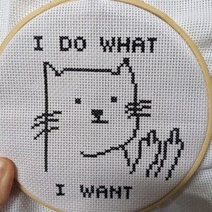 Minimalist Cross Stitch, Punk Cross Stitch, Chaotic Cross Stitch, Grumpy Cat Cross Stitch, Crazy Cat Lady Cross Stitch, Cross Stitch Memes Funny, Cross Stitch Patterns Cat Meme, Diy Quotes, Unique Cross Stitch