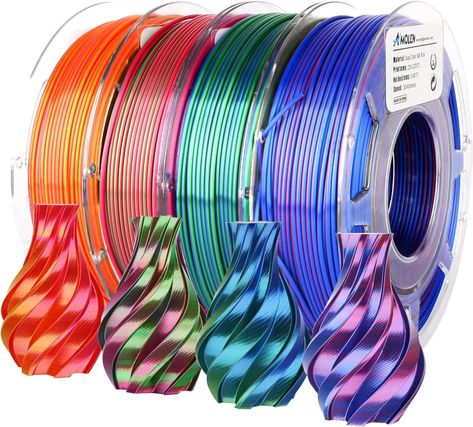 AMOLEN 3D Printer Filament Bundle, PLA Filament 1.75mm, Dual Color Filament, Silk Red Gold, Silk Red Green, Silk Red Blue, Silk Blue Green, 3D Printing Filament 200gX 4 Spools Fdm Printer, 3d Printer Accessories, 3d Printer Filament, Vacuum Bags, Gold Silk, Blue Silk, Green Silk, Printed Materials, Unique Print