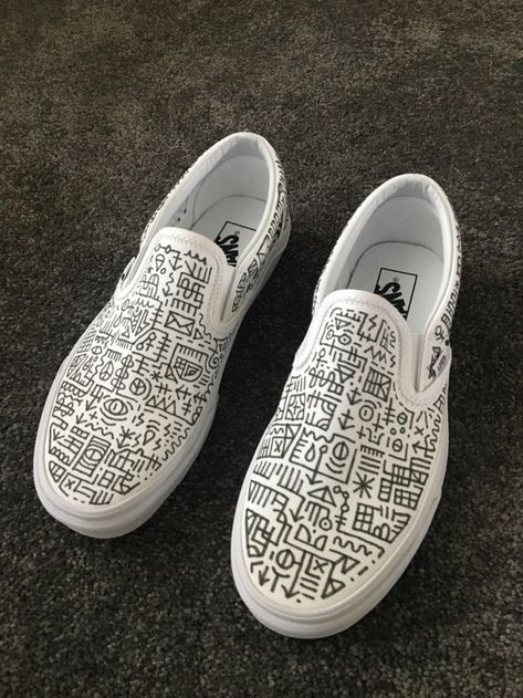 Custom Slip-On Vans [ART] - Vinnie Hager : streetwear White Vans Custom Ideas, White Vans Painted Shoes Ideas, Painted White Vans, Custom Painted Shoes Vans, Vans Art, Custom Slip On Vans, Sharpie Shoes, Vans Shoes Fashion, Vans Custom