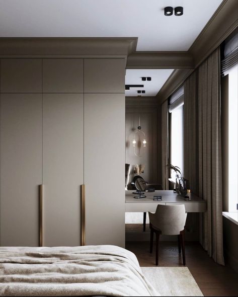 Bedroom Ideas For Small Rooms Closet, Gray Wardrobe Bedroom, Neoclassical Wardrobe, Scandanavian Interiors Bedroom, Built In Bedroom, Aesthetic Wardrobe Closet, Modern Elegant Bedroom, Organization Wardrobe, Ideas Armario