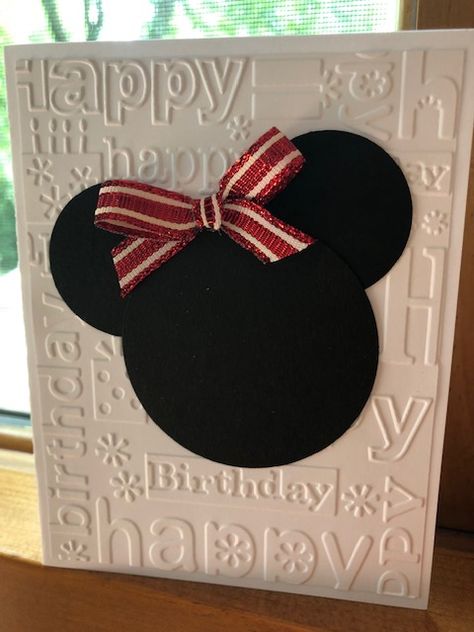 Minnie Birthday Minnie Mouse Birthday Cards Diy, Disney Handmade Cards, Diy Disney Cards, Mickey Mouse Birthday Card, Minnie Silhouette, Disney Birthday Card, Disney Card, Scrappy Cards, Cards Homemade