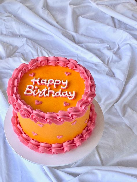 Orange Cake Color, Pink And Orange Birthday Cake Ideas, Pink And Orange Bday Cake, Hot Pink And Orange Birthday Party, Orange And Hot Pink Party, Pink Orange Cake Birthday, Birthday Cake Orange Color, Orange Bday Cake, Orange Cake Aesthetic