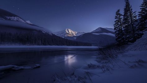 mountains, snowy night, river, winter landscape, HD lake, serene snow, nighttime reflections, tranquil waters, frosty peaks

Full resolution at WallpapersHome.com Night Wallpaper Desktop, Snow Night, Wallpaper Winter, Snowy Night, Snow Tree, Night Background, Mountain Wallpaper, Shimmer Lights, Mountain River