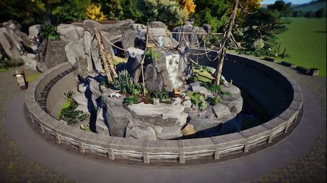 Steam Workshop::Monkey Island with waterfall Monkey Enclosure Design, Planet Zoo Monkey Habitat, Planet Zoo Layout Ideas, Planet Zoo Habitat Ideas, Planet Games, Zoo Layout, Zoo Habitats, Monkey Habitat, How To Make Rocks