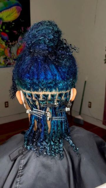 Blue Peekaboo Locs, Blue Invisible Locs, Turquoise Locs, Reverse Dyed Locs, Midnight Blue Locs, Dark Blue Locs, Teal Locs, Blue Locs Black Women, Half Dyed Locs