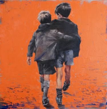 Saatchi Art Artist Igor Shulman; Painting, “Old friends” #art Friends Painting, Friends Hugging, Painting Old, M Wallpaper, Friend Painting, Spooky Stories, Friends Art, Red Art, European Art