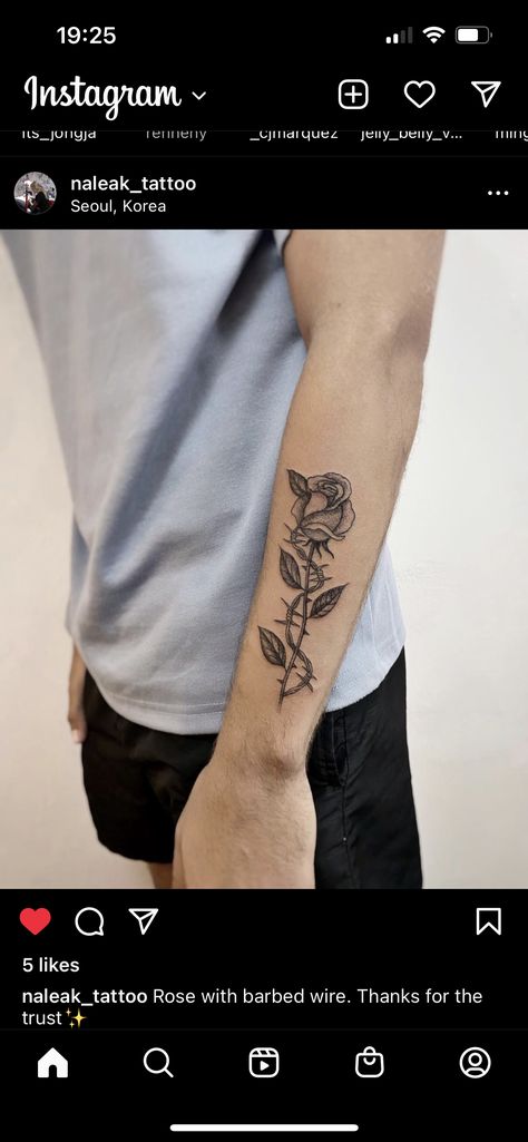 Barbed Wire Rose Tattoo, Barbed Wire Tattoos, Wrap Around Tattoo, Barbed Wire, Rose Tattoo, Rose Tattoos, Black Rose, Tattoos For Guys, Tatting