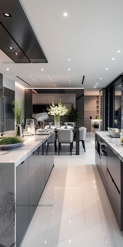 Modern kitchen with a chic dining set Modern Kitchen Design Luxury Grey, Interior Design Kitchen Indian, Contemporary Luxury Kitchen, Modern House Rooms, Luxury Kitchen Interior Design, Small Modern Kitchens, Elegant Kitchen Design, Kitchen Ideals, Kitchen Interior Design