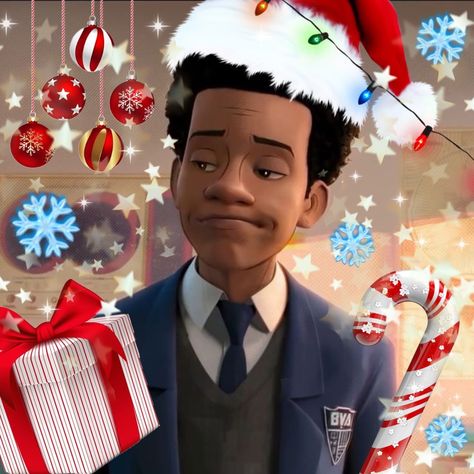 Miles Morales Christmas, Spiderman Miles, Christmas Pfp, Miles Morales Spiderman, Christmas Icons, Miles Morales, Spider Verse, Poster Board, Cutie Patootie