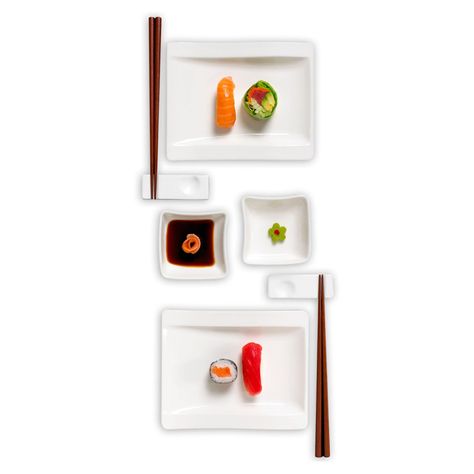 Villeroy and Boch New Wave Sushi - Set of 2 Villeroy Boch New Wave, Dinnerware Storage, Sushi Night, Square Dinnerware Set, China Dinnerware Sets, Sushi Set, Glass Dinnerware, Sushi Plate, Chopstick Rest