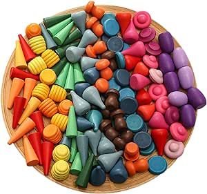 Promise Babe 63 Pieces Rainbow Loose Parts Toys Wooden Rainbow Stacking Toy Sensory Play Montessori Materials Colorful Open Ended Play Preschool Learning Toy for Boys Girls Open Ended Play Preschool, Rainbow Stacking Toy, Rainbow Blocks, Rainbow Toy, Montessori Baby Toys, Montessori Educational Toys, Wooden Rainbow, Loose Parts, Gift Business