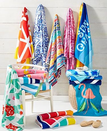 Bath and Shower Accessories - Macy's Beach Towel Display, Products Advertisement, Flamingo Beach Towel, Summer Shots, Towel Display, Striped Bath Towels, Beach Pattern, Beach Towel Set, Tommy Bahama Home