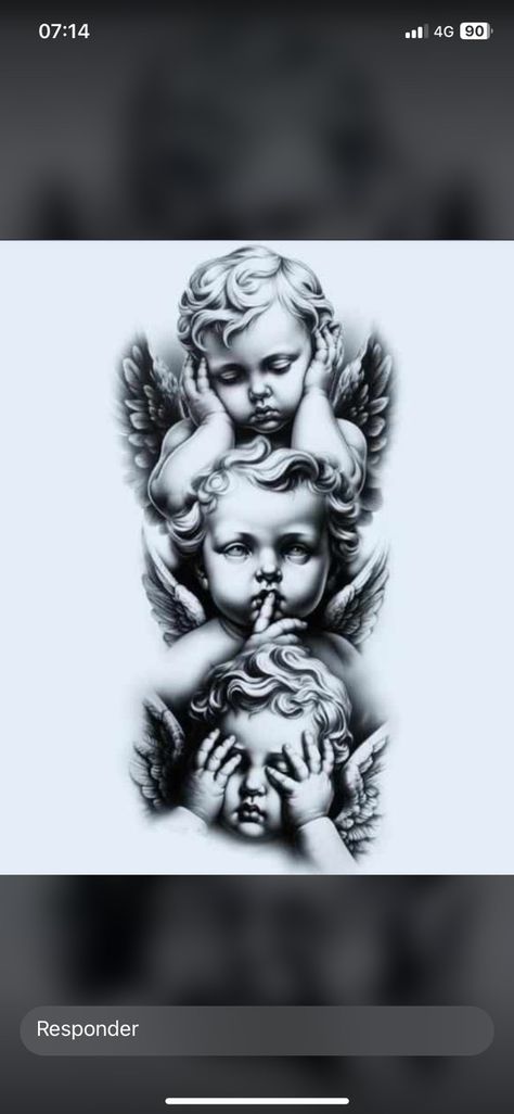 Evil Cherub Tattoo, Hear No Evil Speak No Evil See No Evil, Cherub Tattoo, Evil Tattoo, Angel Tattoo Designs, See No Evil, Angel Tattoo, Tattoo Designs, Angel