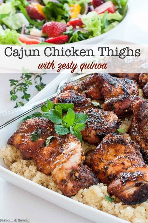 Cajun Chicken Thighs, Gluten Free Baked Chicken, Baked Cajun Chicken, Fluffy Quinoa, Ways To Cook Chicken, Deck Party, Cajun Chicken, Crockpot Dishes, Baked Chicken Thighs