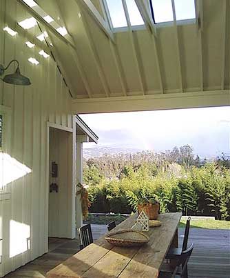 dogtrot between kitchen & garage, like the addition of the skylights as well... Dog Trot Homes, Dogtrot House Plans, Dogtrot House, Dog Trot House Plans, Smart House Plans, Dog Trot House, Kitchen Garage, Contemporary Exterior, Roof Architecture