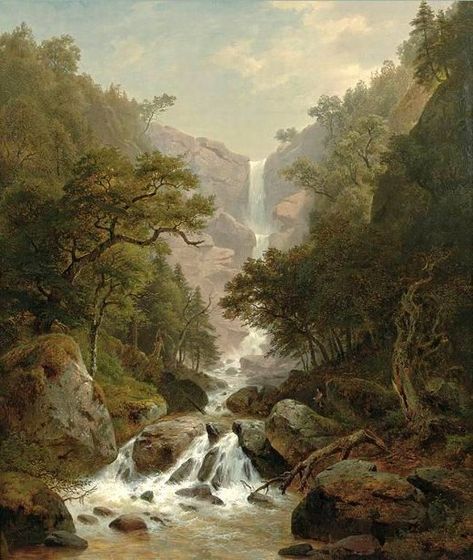 Paul Weber (1823 – 1916) | AMERICAN GALLERY - 19th Century Landscape Sketching, Mountain Streams, Thomas Moran, Cascading Waterfall, Wooded Landscaping, Waterfall Paintings, Landscape Inspiration, Hudson River School, Cascade Waterfall