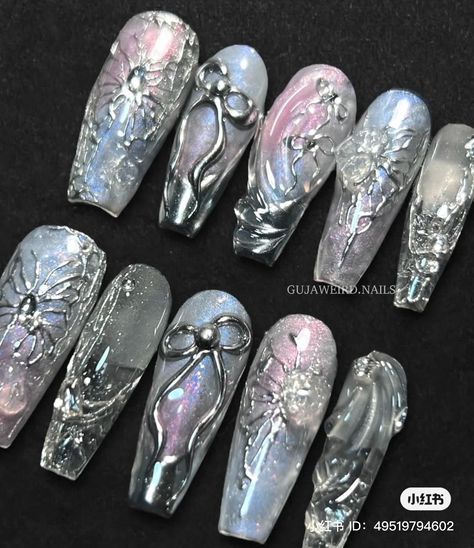 Aespa Core Nails, Aespa Nails Inspired, Aespa Nails, Nails Kpop, Bridal Nail Art, Wow Nails, Gothic Nails, Beauty Nails Design, Goth Nails