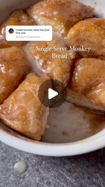 Zakia B. on Instagram: "Single Serve Monkey Bread 😋 How to make it: * 2 - Pillsbury buttermilk biscuits of any variety, I used the mini can with 5 biscuits Cinnamon Sugar Mixture * 1 tbsp sugar * 1/2 tsp cinnamon Brown Sugar Mixture * 1 tbsp butter, melted * 1 tbsp light brown sugar * 1/4 tsp cinnamon Icing * 1 tbsp powdered sugar * 1/2 tbsp heavy whipping cream or milk * 1/2 tsp vanilla extract Bake Temperature: 350F Bake Time: 15-17 minutes Pan type: Ramekin 1. Preheat oven to 350F. 2. Add butter and brown sugar in a bowl. Microwave for 30 seconds- 1 minute until butter is melted and combine both ingredients together by stirring. Set aside. 3. In a small ziplock bag, add cinnamon and sugar and give it a little shake. 4. Open biscuits, you’ll only need two. 5. Cut both mini biscui Biscuit Monkey Bread, Cinnamon Icing, Canned Biscuits, Buttermilk Biscuits, Single Serve, Monkey Bread, Cooking For Two, Heavy Whipping Cream, Cinnamon Sugar