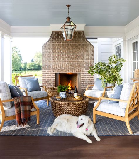 2021 Idea House: Step Inside Our Dreamy Kentucky Home | Southern Living Fireplace Seating Area, Fireplace Seating, Porch Fireplace, Design Darling, Southern Living Homes, House With Porch, Brick Fireplace, Screened Porch, Outdoor Fireplace