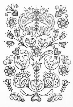 Folk Art Coloring Pages, Scandinavian Embroidery, Art Coloring Pages, Polish Folk Art, Scandinavian Folk Art, Bird Crafts, Printable Coloring Book, Folk Embroidery, Embroidery Patterns Free