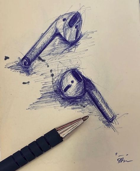 #apple #airpods #sketch #drawing #art Air Pods Drawing, Airpods Sketch, Airpod Drawing, Earphones Drawing, Art Coursework, Pen Artwork, Apple Earphones, Art Apple, Apple Pen