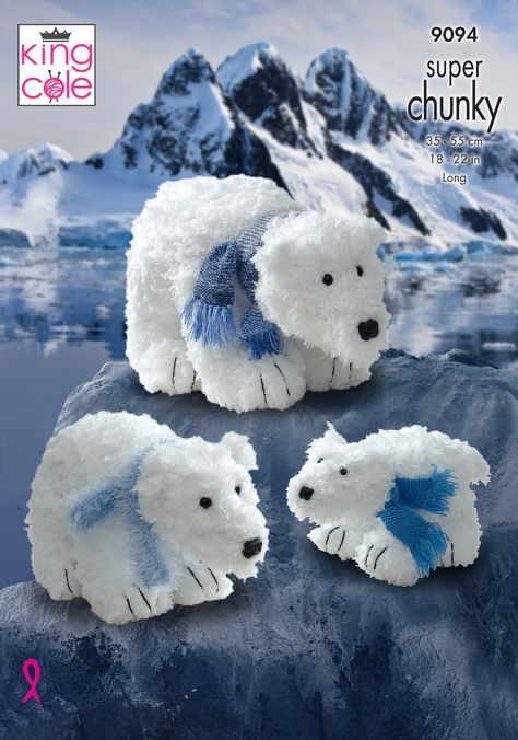 Bear Knitting Pattern Free, Polar Bear Toy, Knitting Bear, Womens Knitting Patterns, Super Chunky Yarn, Chunky Knitting Patterns, Soft Toy Animals, Knitted Animals, King Cole