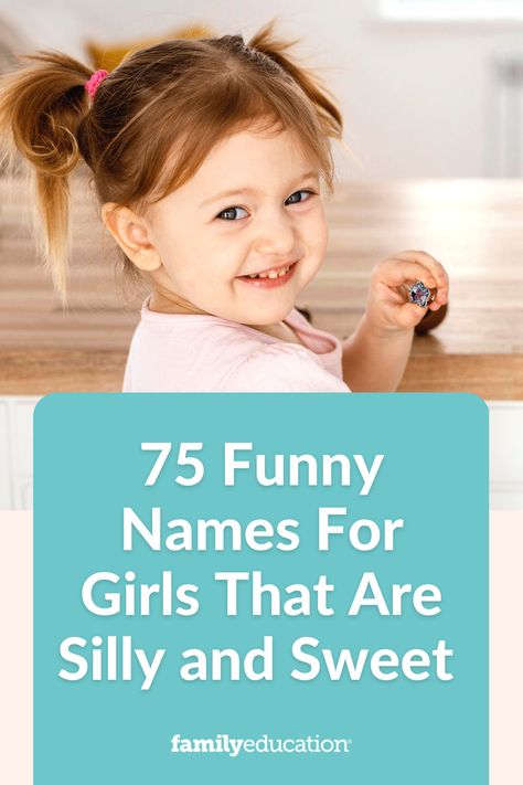 Whether you're looking for a quirky name for your little girl, or a name inspired by famous funny women, we've got you covered with this list of 75 funny girl names. #babygirlnames Quirky Girl Names, Funny Names For Girls, Funny Girl Names, Funny Baby Names, Names Of Baby Girl, Rhyming Names, List Of Girls Names, Funny Women