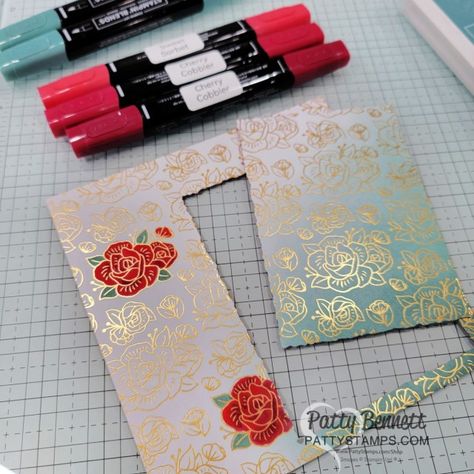 Most Adored Sale-a-Bration designer paper from Stampin\' Up! with ink blending and simple Stampin\' Blends coloring, by Patty Bennett Most Adored Dsp Cards, Stampin Up Most Adored Dsp, Most Adored Dsp, 2024 Stampin Up Cards, Inking Tips, Patty Bennett, Stampin Blends, Card Making Ideas, Gold Foil Paper