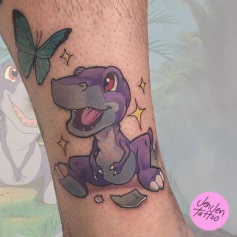 Land Before Time Tattoo, Little Foot Tattoos, Mom Son Tattoo, Sarah Tattoo, Small Dope Tattoos, Small Dragonfly Tattoo, Tattoo Website, The Land Before Time, Uv Tattoo