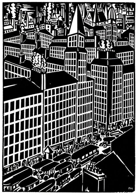 The City (1925): A Timeless Novel In Woodcuts - Flashbak Woodcut Art, German Expressionism, Contemporary Graphic, Walter Gropius, Woodcuts Prints, Typography Graphic, Wood Engraving, Salvador Dali, Lino Print