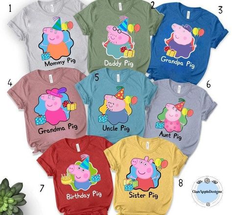 Peppa Pig Birthday Shirts For Family, Boys Peppa Pig Birthday Party, Peppa Pig 3rd Birthday Party, Peppa Pig 3rd Birthday, Peppa Pig Shirts, Peppa Pig Birthday Shirt, Pig Birthday Decorations, Peppa Pig Happy Birthday, Peppa Pig Birthday Outfit