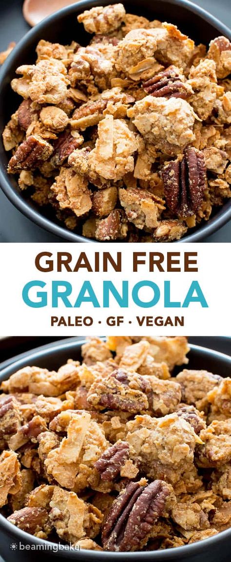 Grain Free Granola – Paleo Granola Recipe - Beaming Baker Grain Free Granola Recipe, Paleo Granola Recipe, Chunky Granola, Beaming Baker, Make Granola, Grain Free Breakfast, Granola Recipe Healthy, Paleo Granola, Granola Clusters