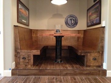 Basement Design Ideas, Pictures, Remodels and Decor Basement Booth Seating, Booth Seating In Basement, Pub Inspired Basement, Irish Bar Ideas Pub Design Basement, Basement Pub, Diy Irish Pub Basement, Irish Pub Style Basement Bar, Bar Booth, Bar Plans Diy