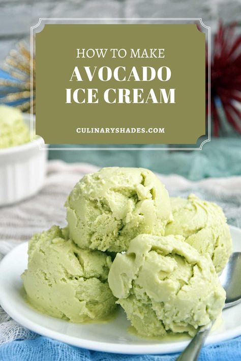 Avocado ice cream is a refreshing treat that's perfect for cooling off on hot summer days. This no egg ice cream is super creamy and smooth with a sweet vanilla taste and a hint of refreshing lemon. Ice Cream Avocado, No Egg Ice Cream Recipe, Egg Ice Cream, Avocado Ice Cream Recipe, Ice Cream Homemade, Organic Ice Cream, Cuisinart Ice Cream, Cuisinart Ice Cream Maker, Avocado Ice Cream